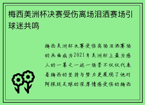梅西美洲杯决赛受伤离场泪洒赛场引球迷共鸣